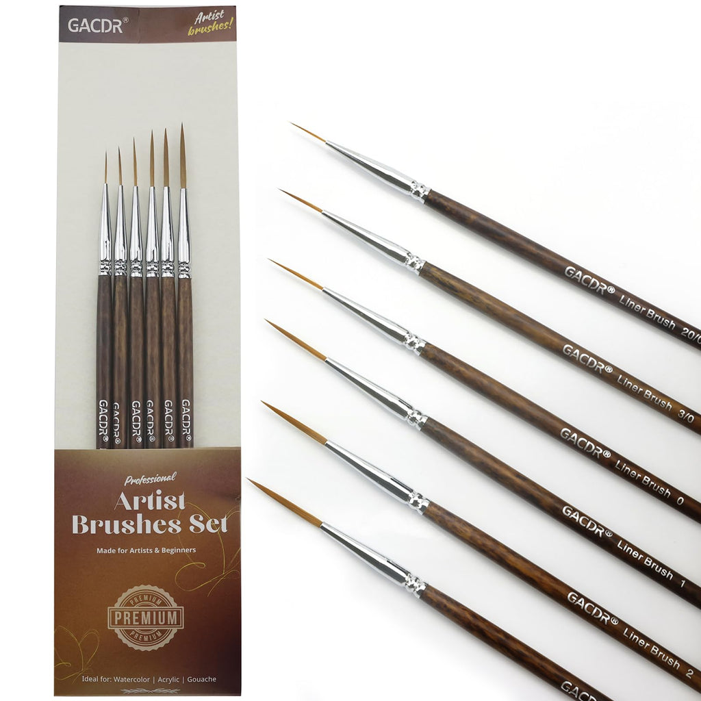 Rigger Brush Watercolor Set, 6 Long Liner Brushes for Acrylic Painting