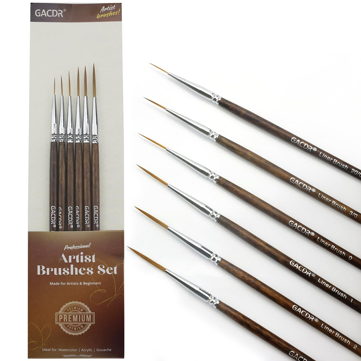 Rigger Brush Watercolor Set, 6 Long Liner Brushes for Acrylic Painting