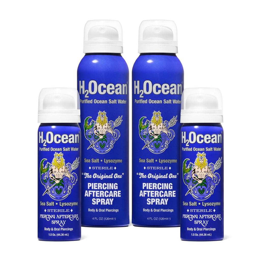 H2Ocean Piercing Aftercare Spray 4oz - Keloid Bump Removal Sea Salt Spray | for Body and Facial Piercings - Ear, Nose, Navel, Oral & Body Piercing Cleaner, Aftercare Solution for New Piercings