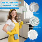 Upgraded Zero Touch Snap Grip Mini Mop, Hands Free Push Pull Handle, Easy Cloth Change Portable Cleaner for Kitchen Bathroom Car, 1 Mop & 10 Reusable Washable Cloths