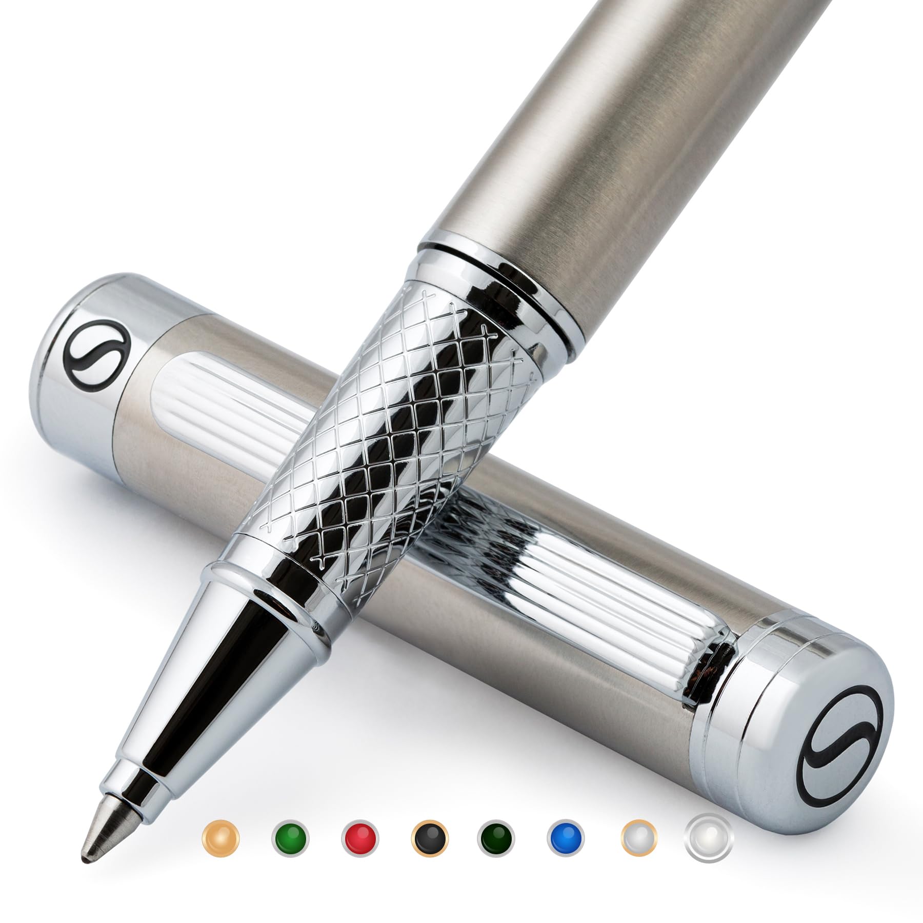 Buy now Scriveiner Black Lacquer Rollerball Pen - Stunning Luxury Pen, Real Gold Plating, Schmidt Ink Refill, Best Roller Ball Gift Set for Men & Women, Professional, Executive Office, Nice Pens 16. Stainless Steel with Chrome at indiglob india