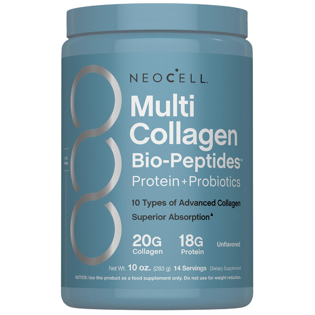NeoCell Multi Collagen Bio-Peptides Powder | 22oz | Advanced with Hyaluronic Acid and Vitamin C | 10 Super Types of Collagen | Superior Absorption | Grassfed Protein Supplement