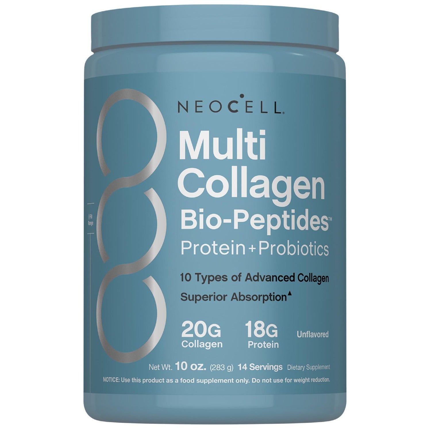 NeoCell Multi Collagen Bio-Peptides Powder | 22oz | Advanced with Hyaluronic Acid and Vitamin C | 10 Super Types of Collagen | Superior Absorption | Grassfed Protein Supplement
