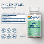 SOLARAY DAO Enzyme 60000 HDU, 30 VegCaps | Histamine Digestion Support, Plant Based DAO Enzyme, Enteric Coated, 30 Servings, Vegan, Lab Verified