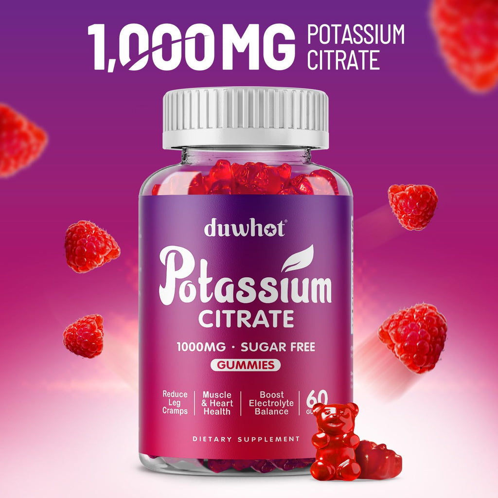 duwhot Potassium Citrate 1000mg Gummies, 60 Chewables | Potassium Supplement for Adults Women & Men, Support Leg Cramps & Muscle Health