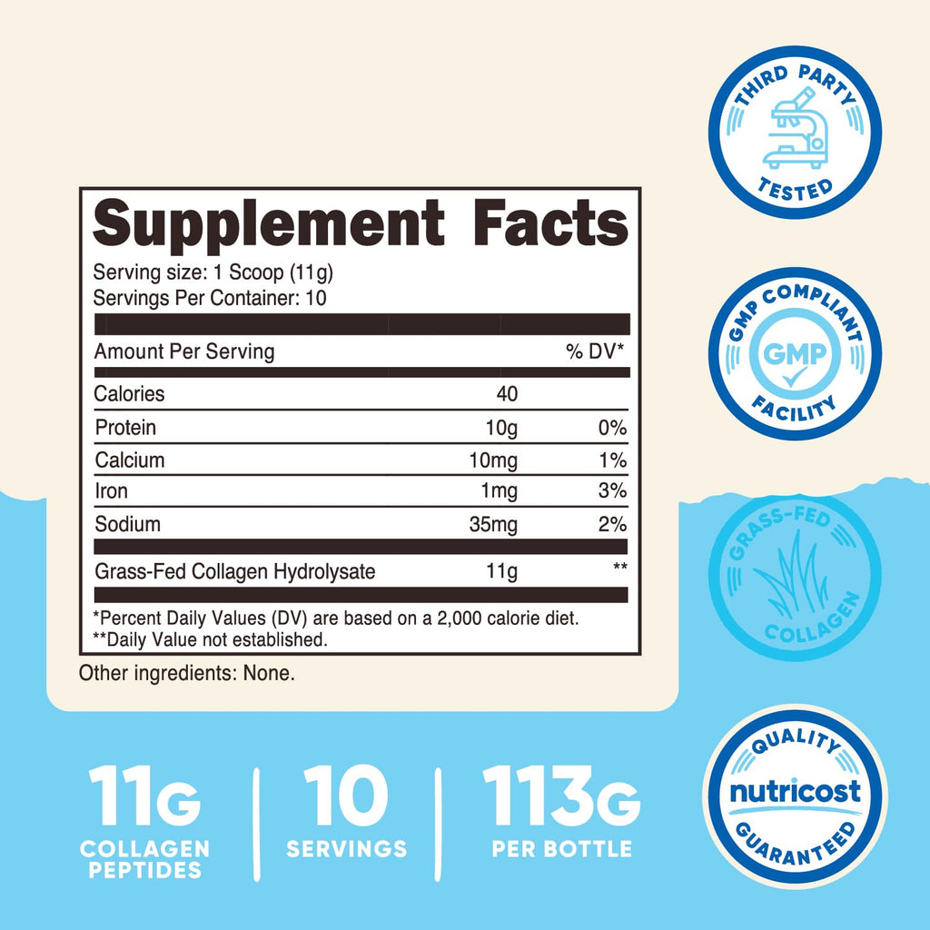 Nutricost Collagen Peptides Powder 4 oz (Unflavored) Type I & III Collagen | Grass-Fed, Gluten-Free & GMO-Free