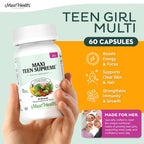 Maxi Health® Teen Vitamins for Girls 12-17, Teen Multivitamin (60 Count) | D3, Iron, Calcium, Biotin & Zinc | Skin, Immune & Mood Support | Kosher | Non-GMO | Doctor Formulated