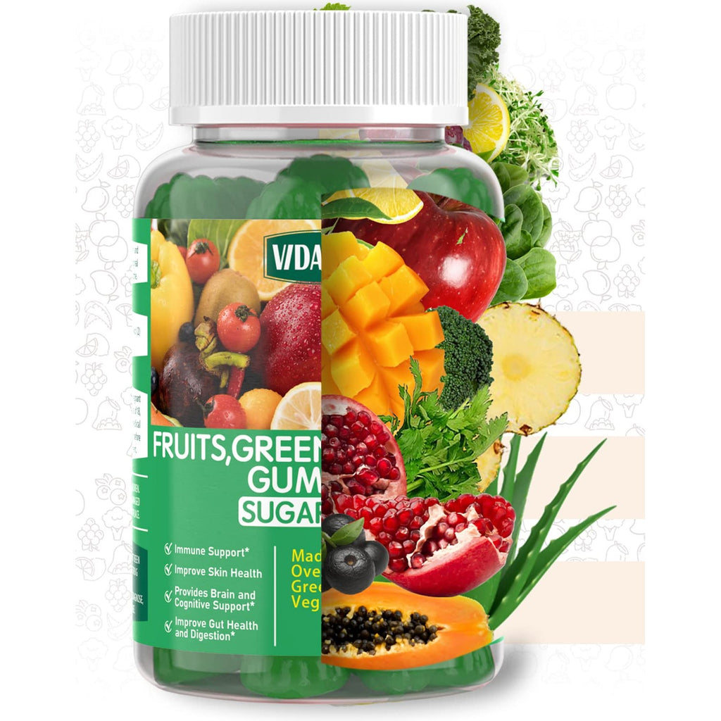 Sugar-Free Super Greens Gummies — Fruits and Veggies Supplement (30-Days) | US-Made, 35+ Greens, Veggie & Fruit Gummies to Boost Immunity, Skin & Gut Health - Ideal for Adults & Picky Teens(60 Gummies)