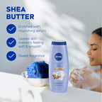 NIVEA Nourishing Shea Butter Body Wash, Nourishing Serum, 20 FL OZ | Moisturizing Body Wash Enriched with Provitamin B5 and Vitamin E, for Softer Skin, Shaving Cream Alternative