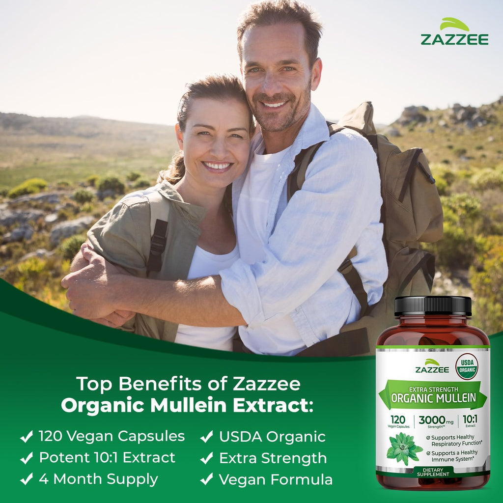 Zazzee USDA Organic Mullein Leaf 10:1 Extract, 120 Capsules, 4 Month Supply