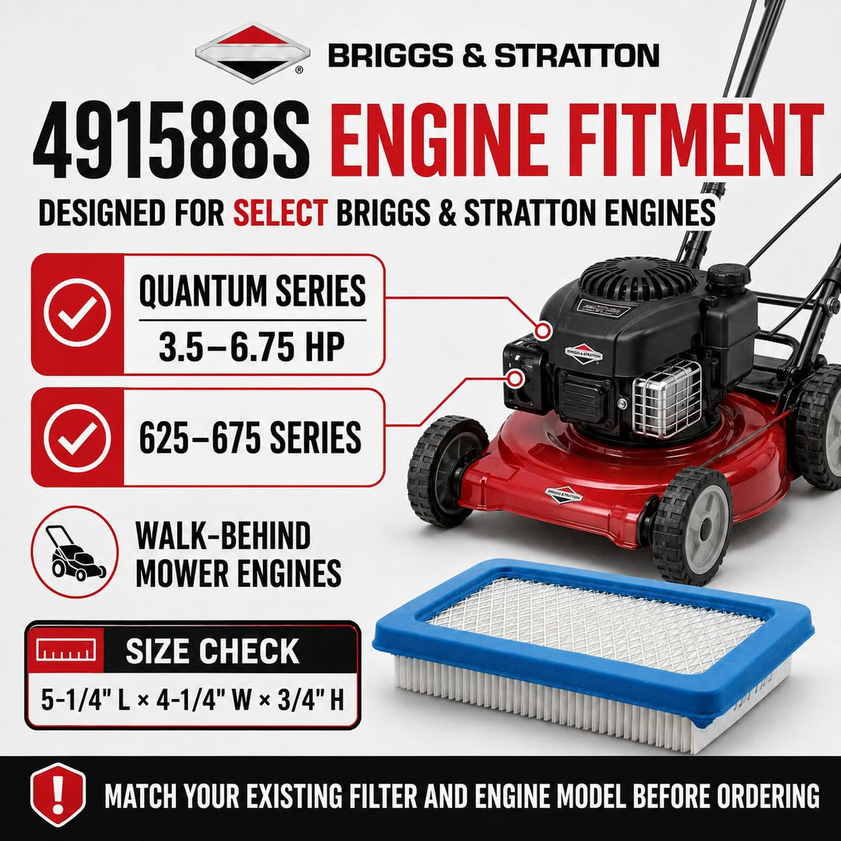 Briggs & Stratton 491588S Genuine Flat Air Filter