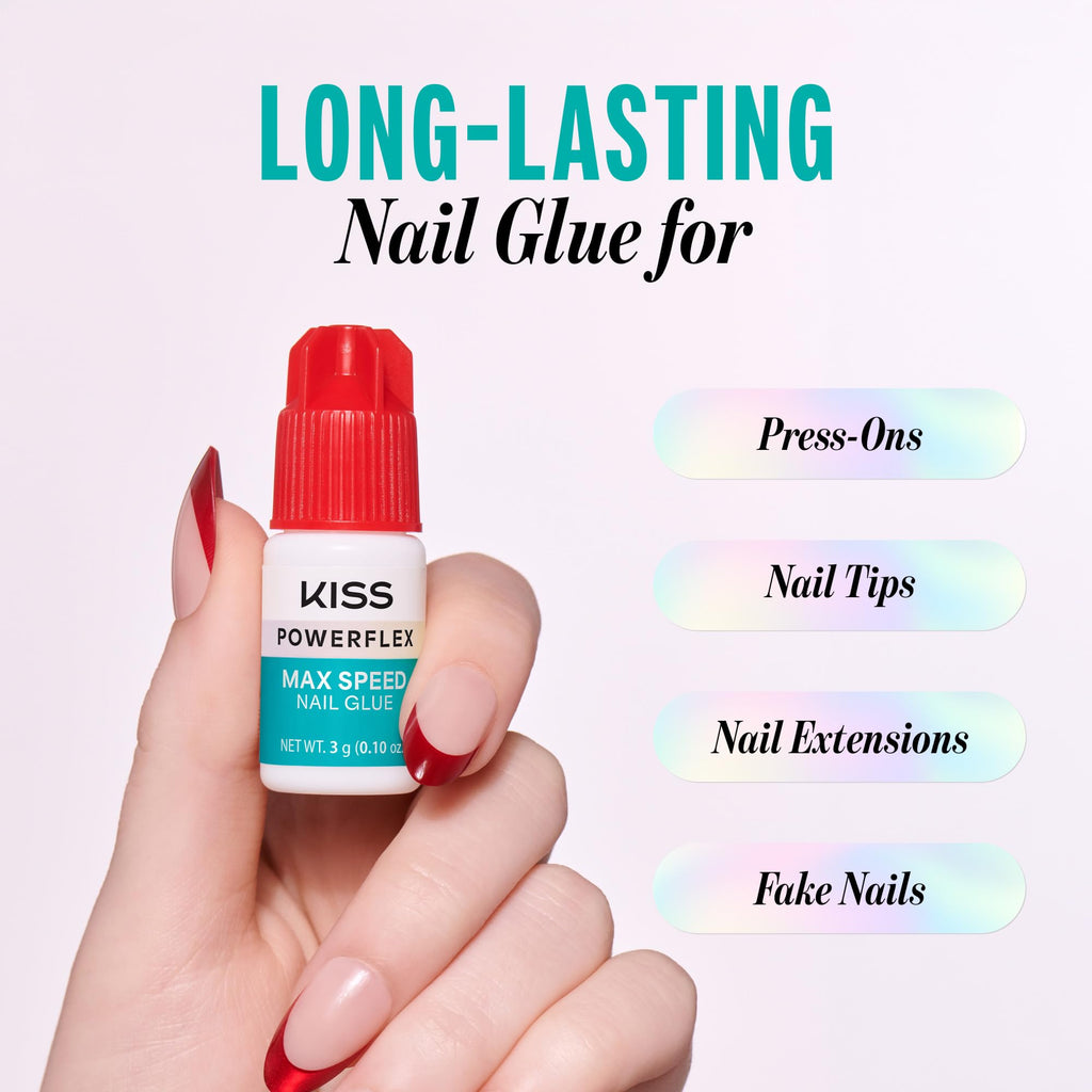 Kiss PowerFlex Maximum Speed Nail Glue - Fast Drying Adhesive for Glue-On Nails & Repairs with Nozzle Tip Applicator, Ideal for Tips & Wraps, Net Wt. 0.10 oz (3g)