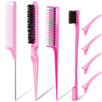 Buy now 8 Pcs Styling Hair Comb Brush Set with Teasing Edge Brush Parting Rat Tail Comb Hairclip for Women Slicking Ponytail and Smoothing Hair(Pink) Pink at indiglob india