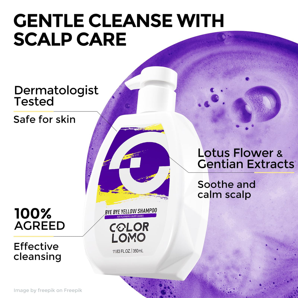 COLORLOMO Bye Bye Yellow Purple Shampoo, Neutralizes Brass & Yellow Tones