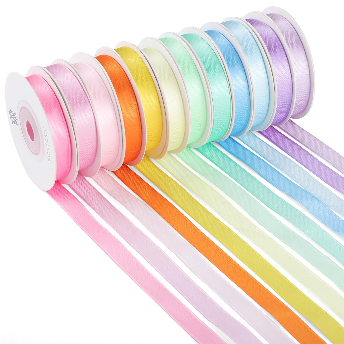 woric 120 Yards Rainbow Ribbon 12 Colors 3/8" x 10 Yards/Roll