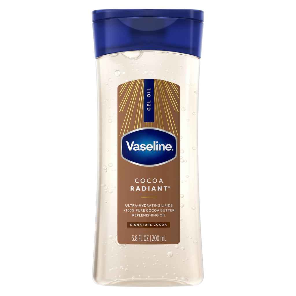 Vaseline Intensive Care Cocoa Radiant for Glowing Skin Body Gel Oil Made with Pure Cocoa Butter + Replenishing Oils 6.8 fl oz | Body moisturizer for dry skin, with 100% Pure Cocoa Butter & Replenishing Oils for a healthy glow, Intensive Care