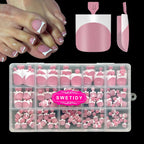 Toe Nail Press Ons, French Square Toe Tips, Press On Nails for Women | 150pcs Pre-Designed Soft Gel Thick False Toenail Extension, Berry Pink Full Cover Acrylic for DIY 15 Sizes