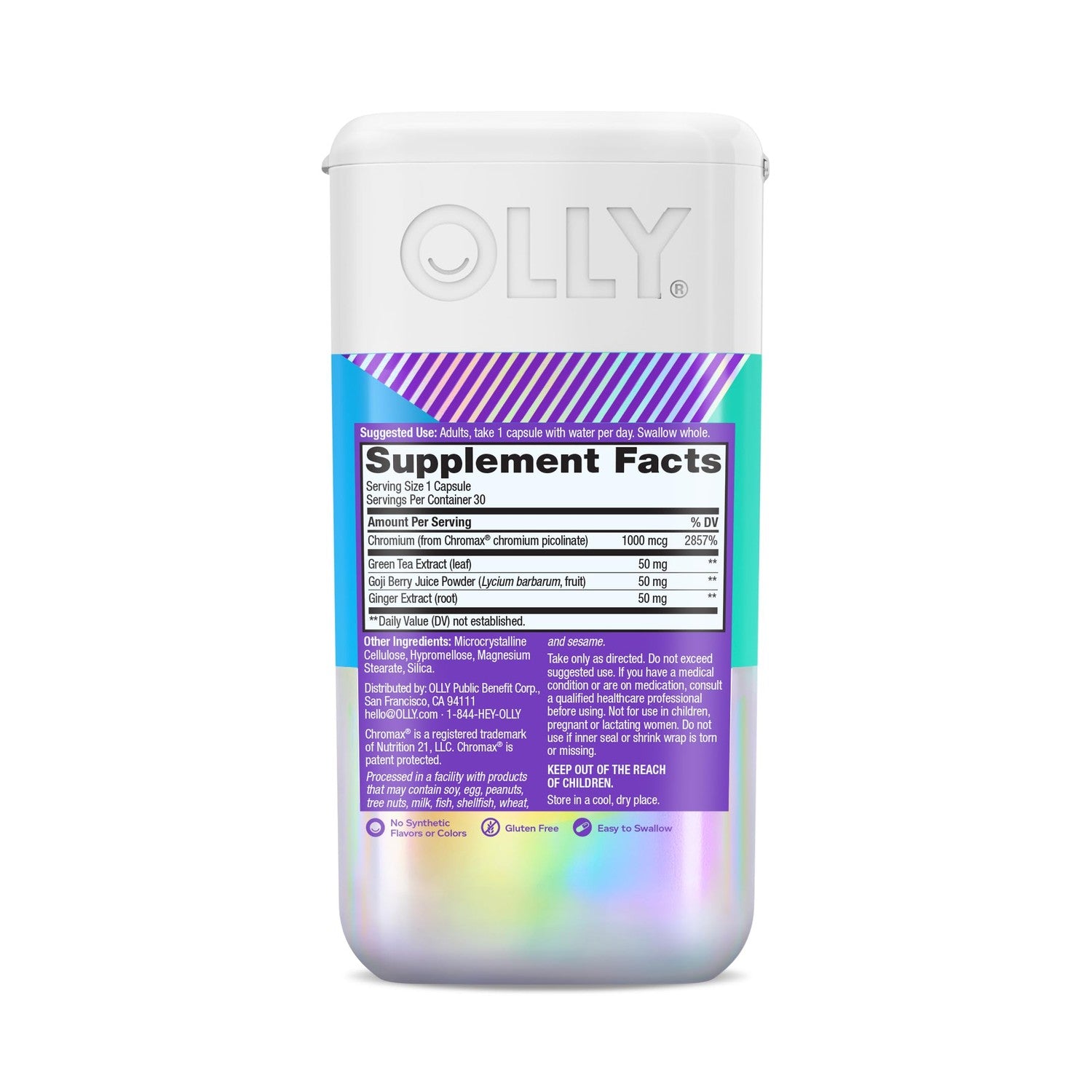 OLLY Combat Cravings, Metabolism & Energy Support Supplement,1000 mcg Chromium, Green Tea, Goji Berry, Ginger - 30 Count