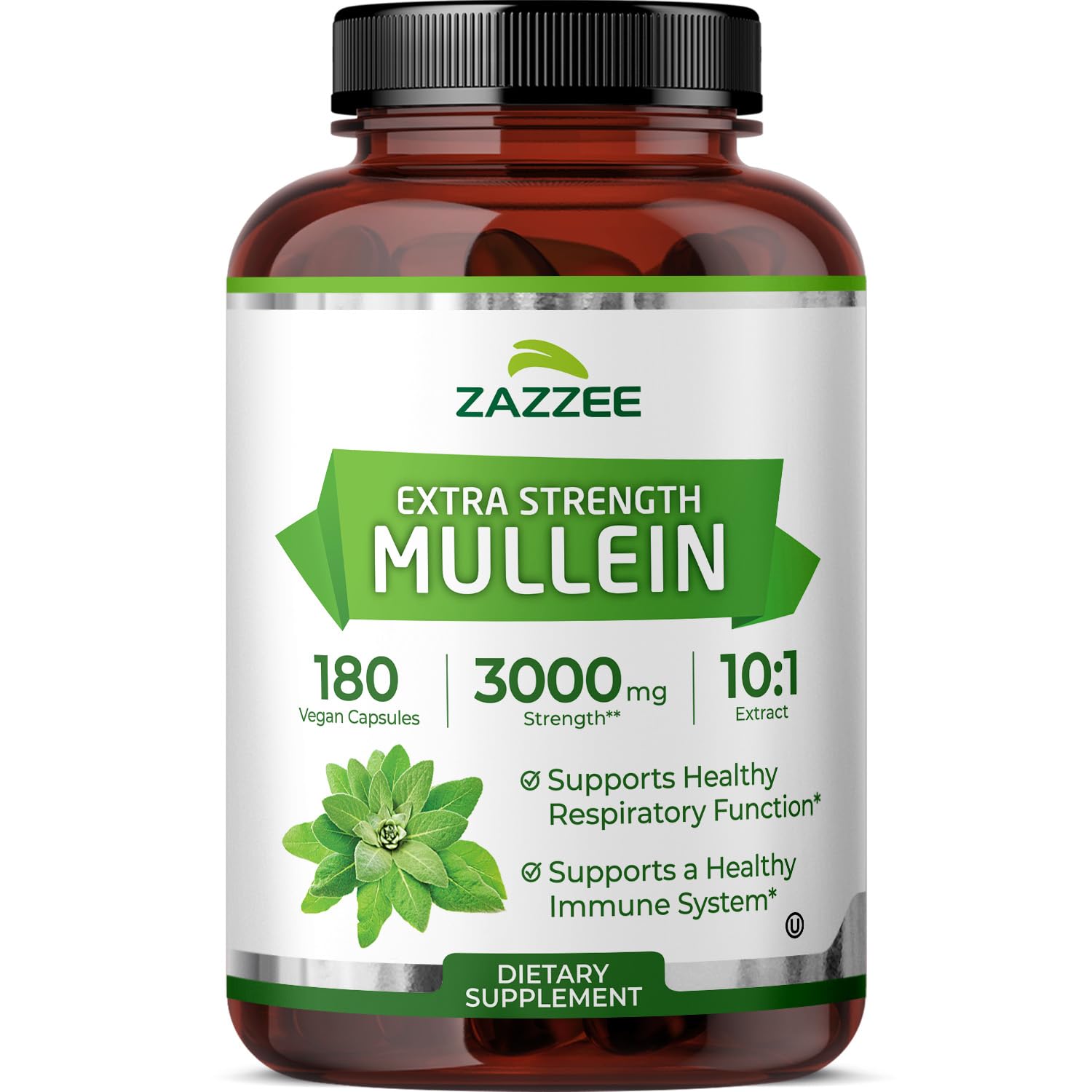 Zazzee Extra Strength Mullein Leaf 10:1 Extract, 120 Vegan Capsules | 4 Month Supply, Respiratory & Lung Support, Certified Kosher, 100% Pure Leaf Powder, Verbascum Thapsus, Non-GMO, Made in USA