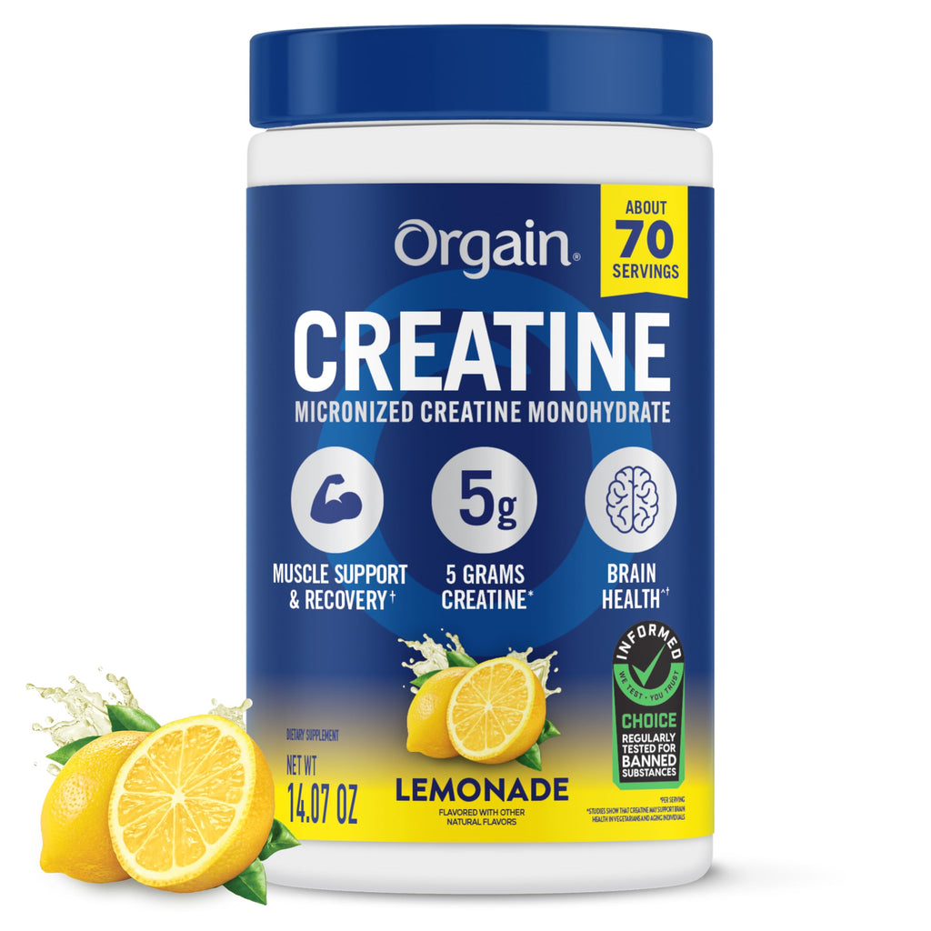 Orgain 5g Creatine Monohydrate Micronized Powder, Unflavored, 100 Servings | Creatine to support muscle growth, post workout recovery & brain health, no artificial additives, non-GMO, 17.64oz