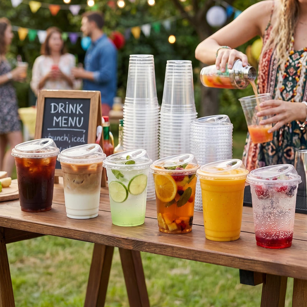 VITEVER 25 Pack - 16 oz Clear Plastic Cups with Strawless Sip Lids – Sturdy & Food Safe Disposable Iced Coffee Cups, BPA Free Smoothie Cups for Cold Drinks - 25 Pack