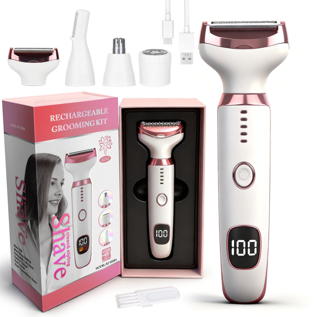 Electric Razors LED Display for Women Men, 2026 Wet/Dry Lady Electric Shaver,4 in 1 Hair Remover with IPX7 Waterproof,Smooth & Silky Portable Bikini Electric Grooming Set (Pink)