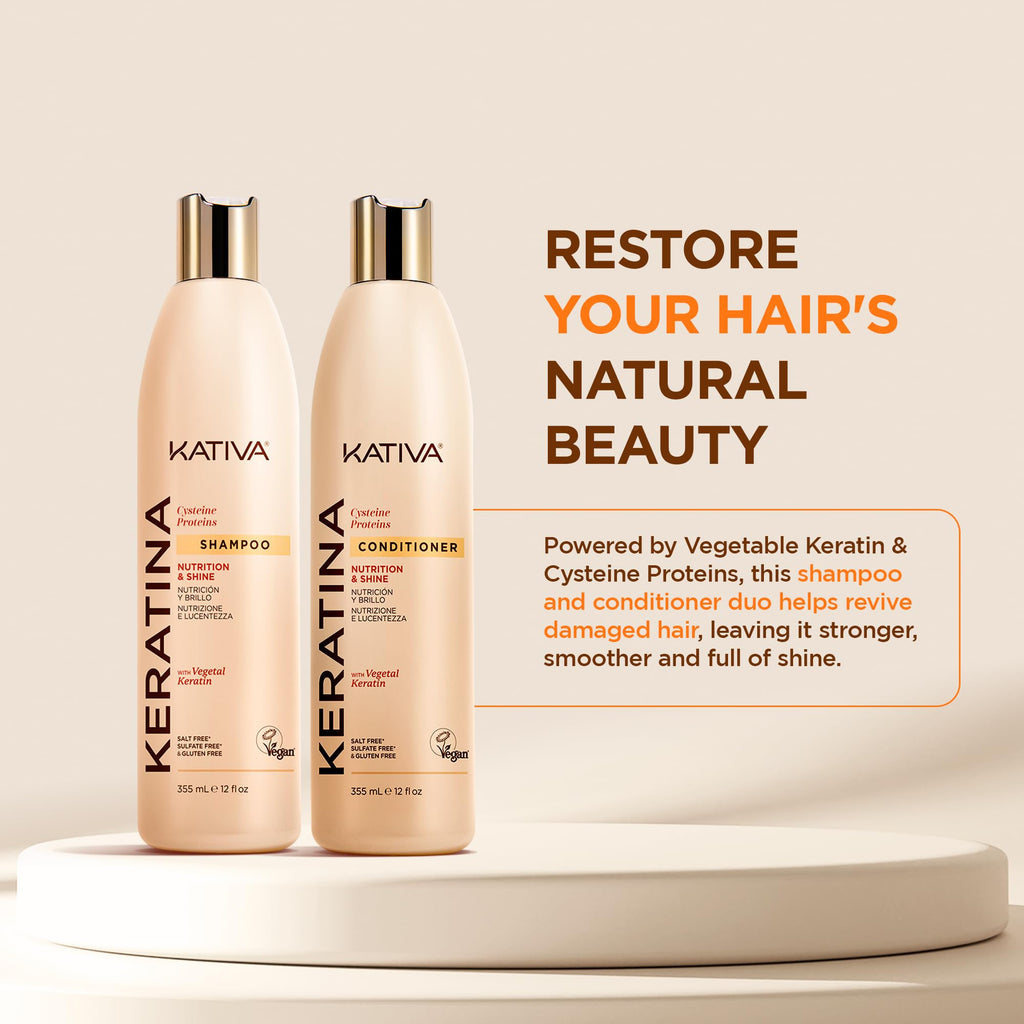 KATIVA Keratin Shampoo and Conditioner Set, Sulfate Free Formula for Damaged, Dry and Dull Hair, Nourishes, Softens and Adds Shine, 355 mL Each