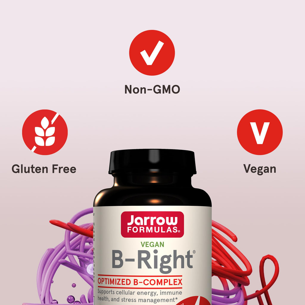 Jarrow Formulas B-Right,Optimized B Complex Featuring Vit B1,B2,B5,B6,B12 and B9 to Support Cellular Energy,Immune Health and Stress Management,100 Veggie Caps,Up to a 100 Day Supply, Pack of 12