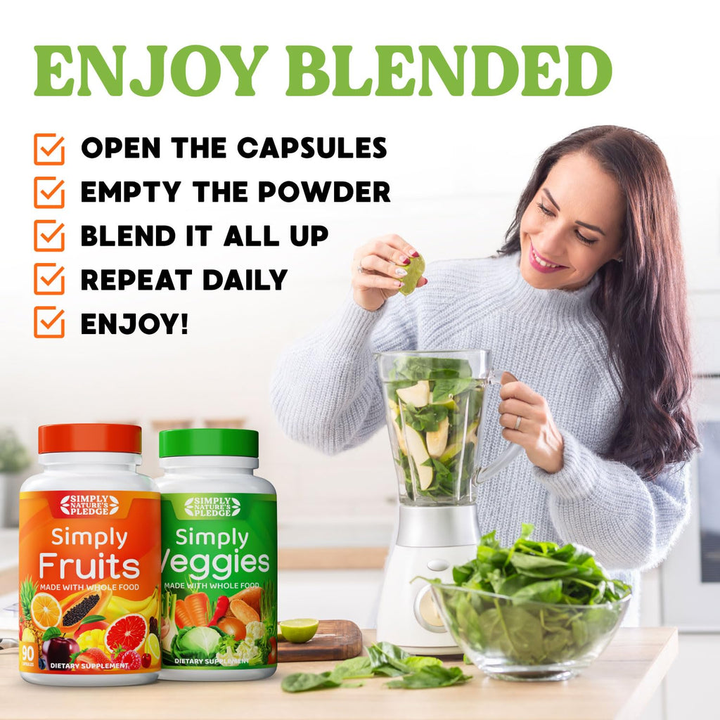 Simply Nature's Pledge Fruits & Vegetables Supplement, 360 Capsules, 4-Pack | Whole Food Superfoods, Fruits & Veggies, Energy, Immune & Digestive Support, Vegan, Gluten free, Soy Free, Third-Party Tested