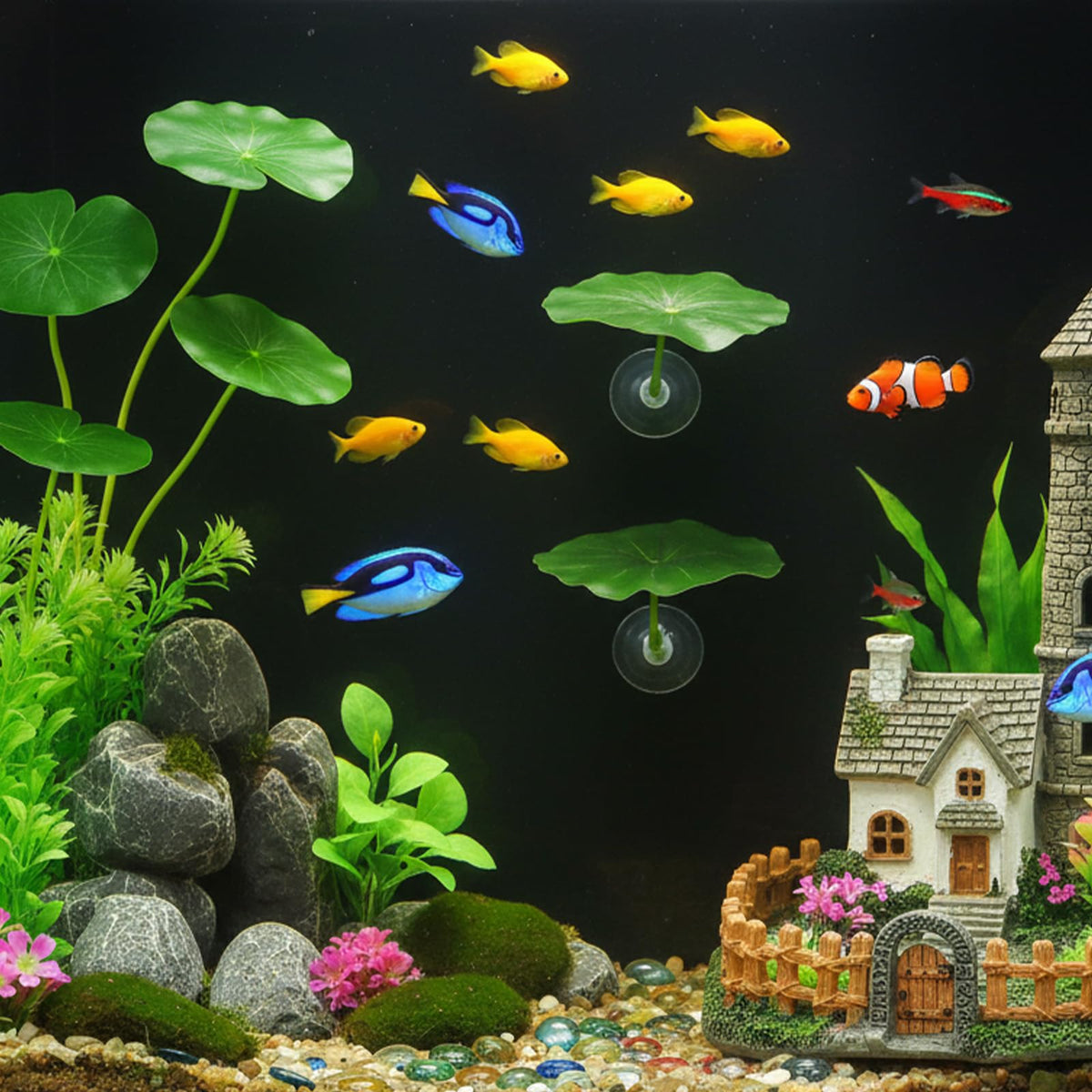 3 Pcs Betta Fish Leaf Hammock, Betta Fish Practical Resting Spot Bettas Suction Cup Tank Decor Green Hammock Plant Leaf Pad Fishes Breeding Resting Bed for Fishes Aquarium Decoration Ornaments