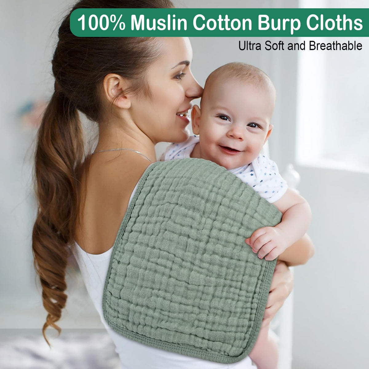 Synrroe 10 Pack Muslin Burp Cloths, 20x10Inch, 10 Mixed Colors, Soft Absorbent Baby Burping Rags