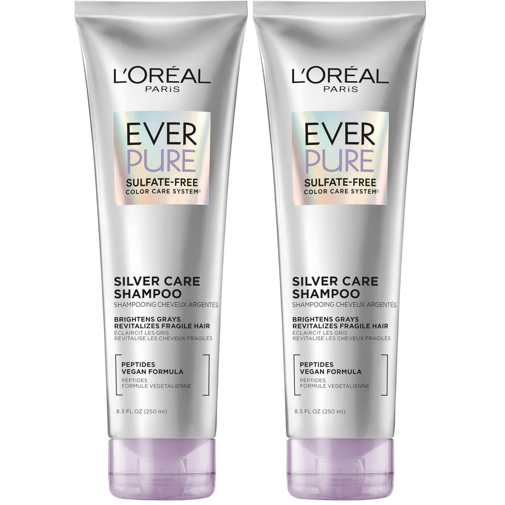L'Oreal Paris EverPure Brightening and Nourishing Shampoo for Gray Hair, Sulfate-Free Vegan Formula with Peptides, 8.5 Fl Oz
