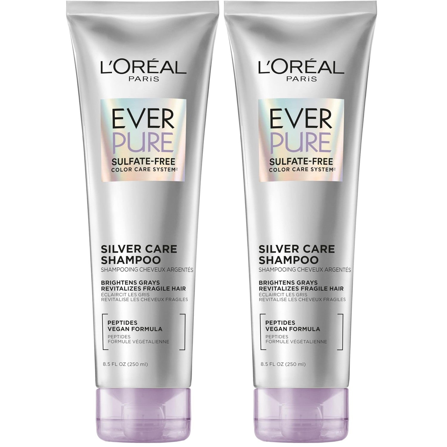 L'Oreal Paris EverPure Brightening and Nourishing Shampoo for Gray Hair, Sulfate-Free Vegan Formula with Peptides, 8.5 Fl Oz