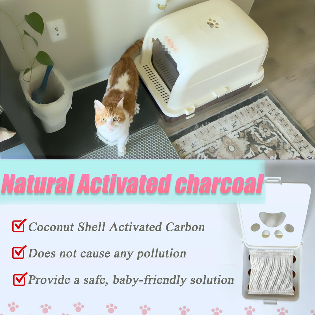 PurifyLogix 12 Pack Universal Odor Eliminator for Hooded Cat Litter Box, Natural Activated Charcoal Filters Refills, Cat Toilet Odor Control Replacement for Automatic Litter Box