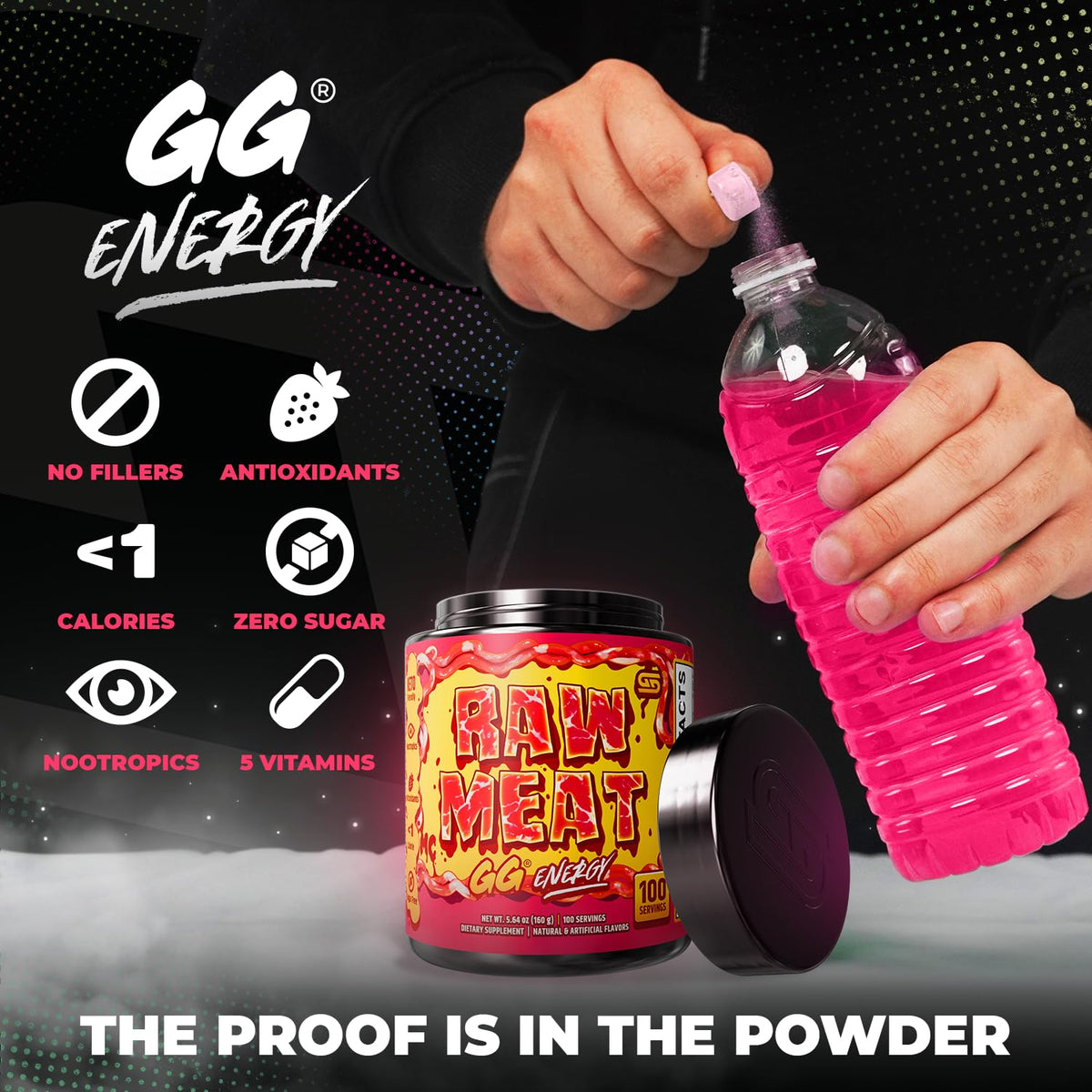 Gamer Supps GG Energy - Raw Meat by MeatCanyon (100 Servings) - Keto Friendly Gaming Energy and Nootropic Blend, Sugar Free + Caffeine + Vitamins + Immune Support, Powder Drink