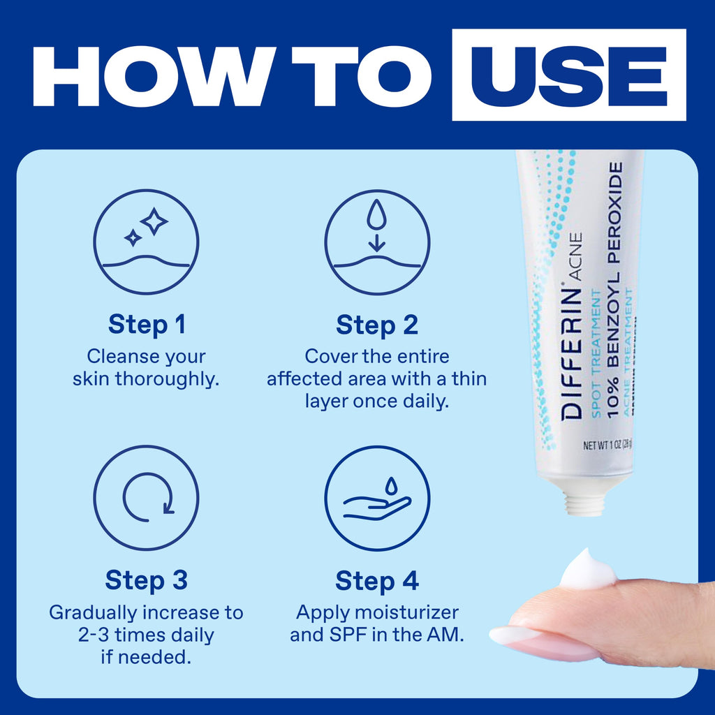 Differin Acne Spot Treatment, Max Strength, 10% Benzoyl Peroxide, 1 fl oz | Fast-Acting Pimple Treatment, Maximum Strength OTC Formula, Clears Acne Overnight, For Face, Dermatologist Brand