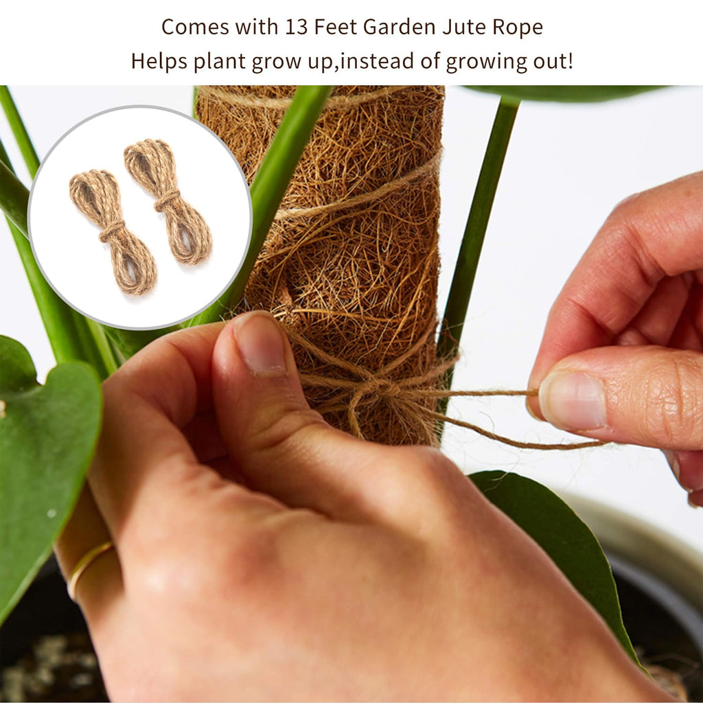 JOYSEUS 30 Inch Moss Pole for Climbing Plants - 2 Pack 15 Inch Coir Totem Pole Plant Support with 65 Feet Garden Twist Tie for Monstera and Potted Plants to Grow Upwards…