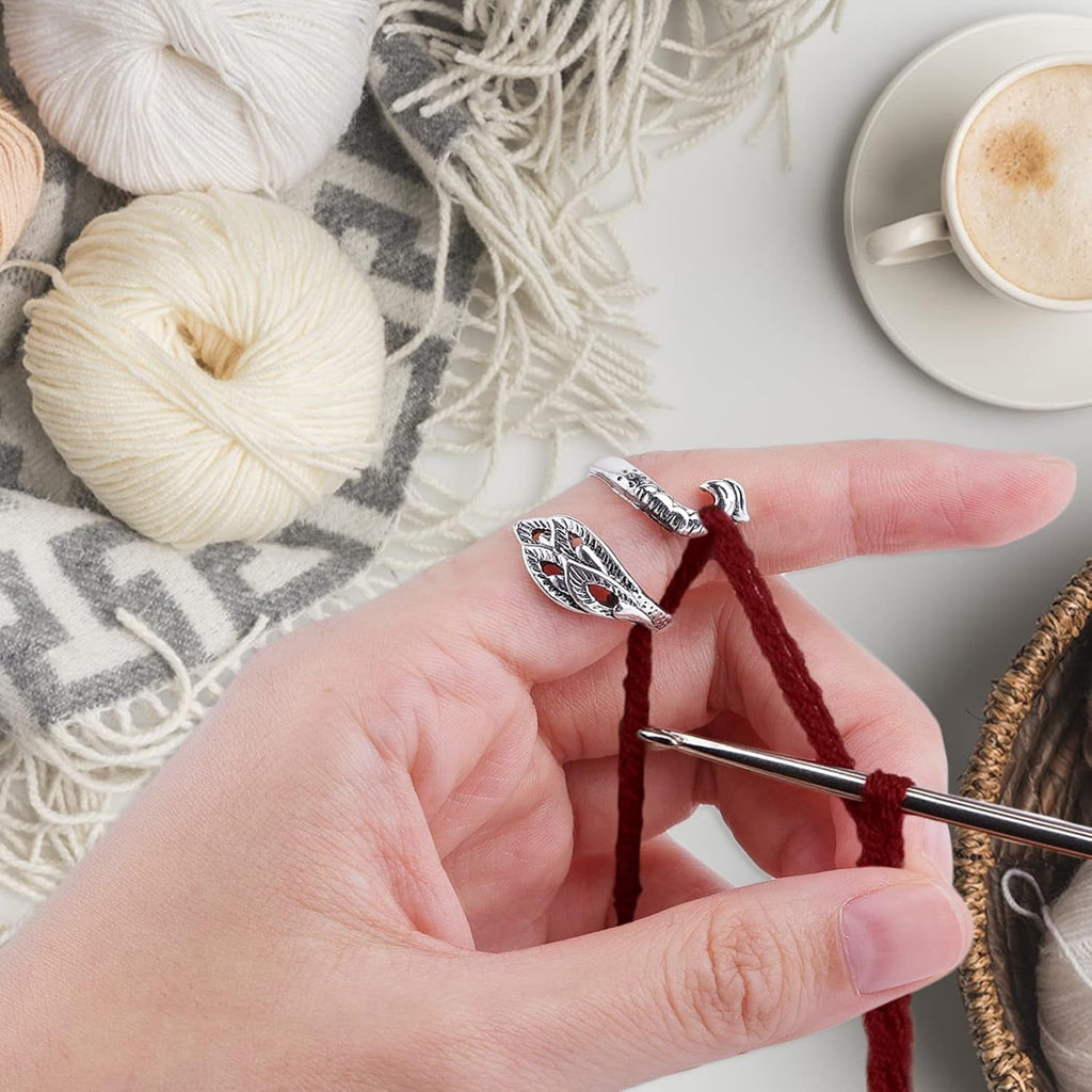 Buy now Yolev 3 Pieces Adjustable Knitting Crochet Ring Knitting Accessories Braided Peacock Open Finger Ring Adjustable Braided Ring for Faster Knitting at indiglob india