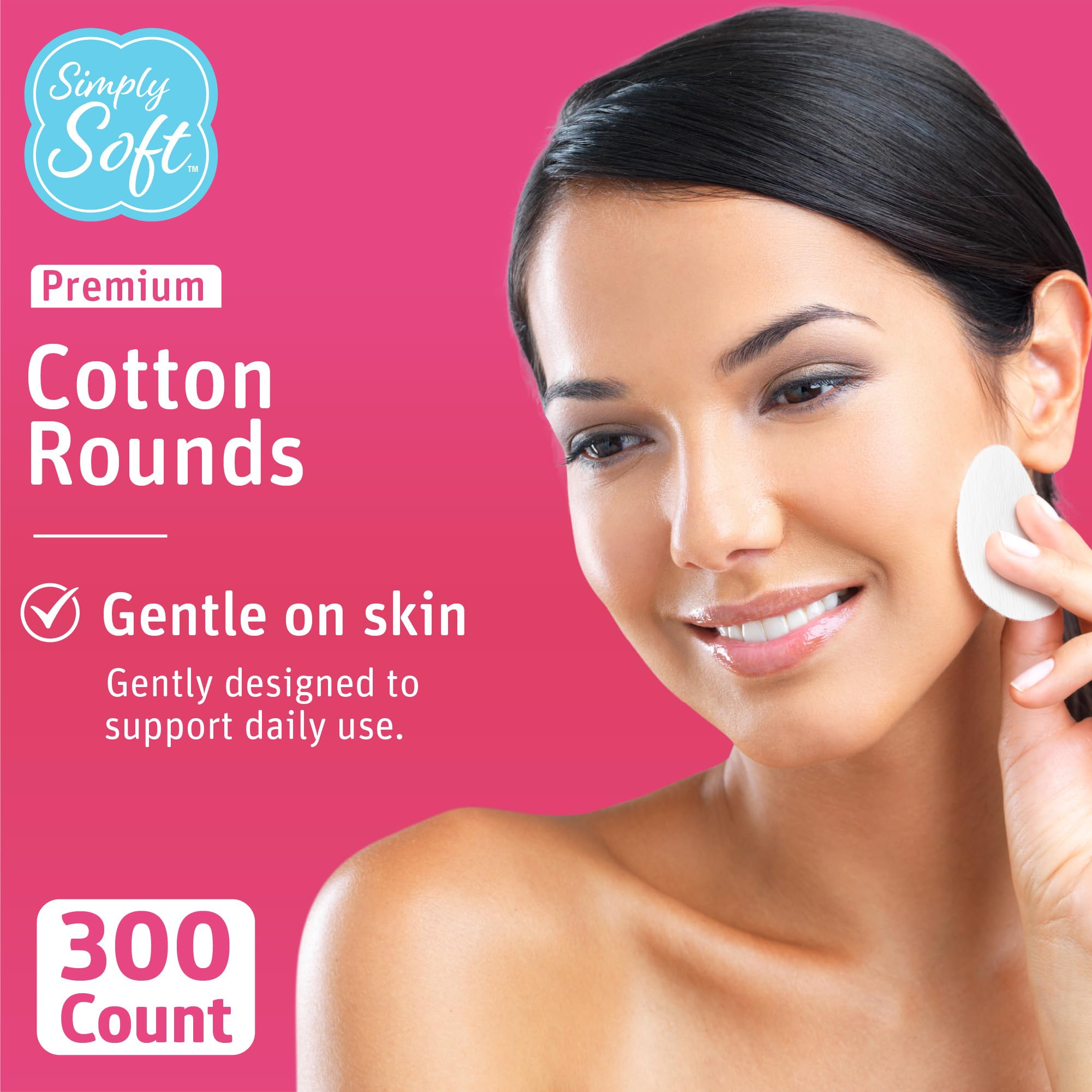 Medline Simply Soft Cotton Rounds (300 Count), 100% Cotton Absorbent and Textured Cotton Pads, Lint-Free