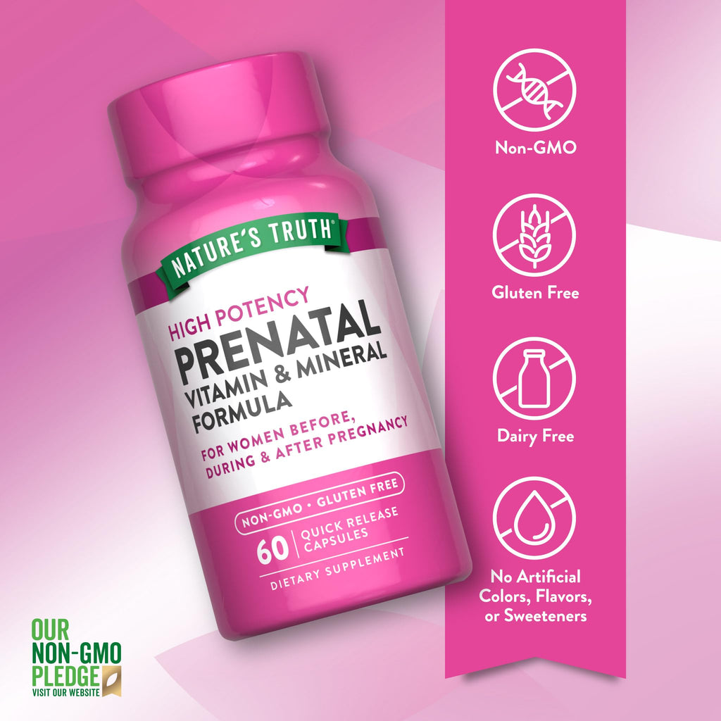 Nature's Truth Prenatal Vitamins With Folic Acid | 60 Capsules | Non-GMO & Gluten Free Supplement | Non-GMO & Gluten Free Supplement