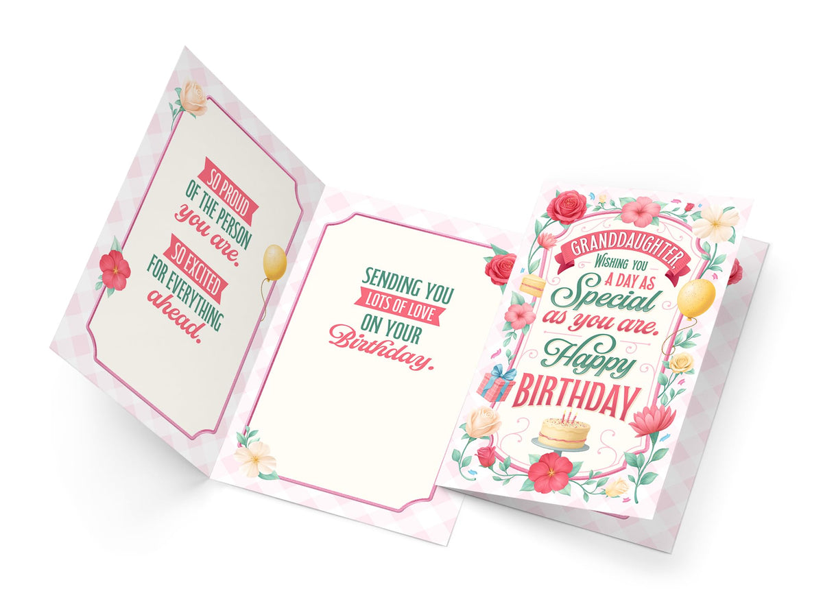 Prime Greetings Granddaughter Birthday Card, Made in America, Thick Card Stock with Premium Envelope Packaged in a Reusable Presentation Mailer, Eco-Friendly, 5in x 7.75in