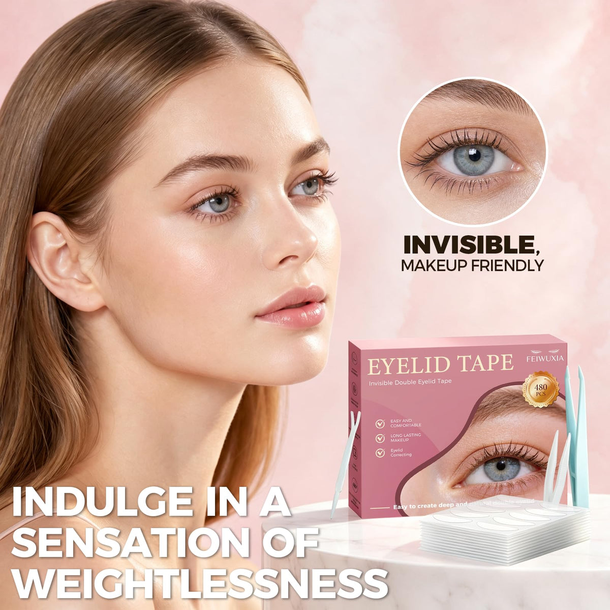 Eyelid Tape, Eyelid Lifter Strips, Eyelid Tape for Hooded Eyes Invisible, Waterproof Double Eyelid Tape, Suitable for Uneven or Monolids, Eye Lift Without Surgery - 480PCS