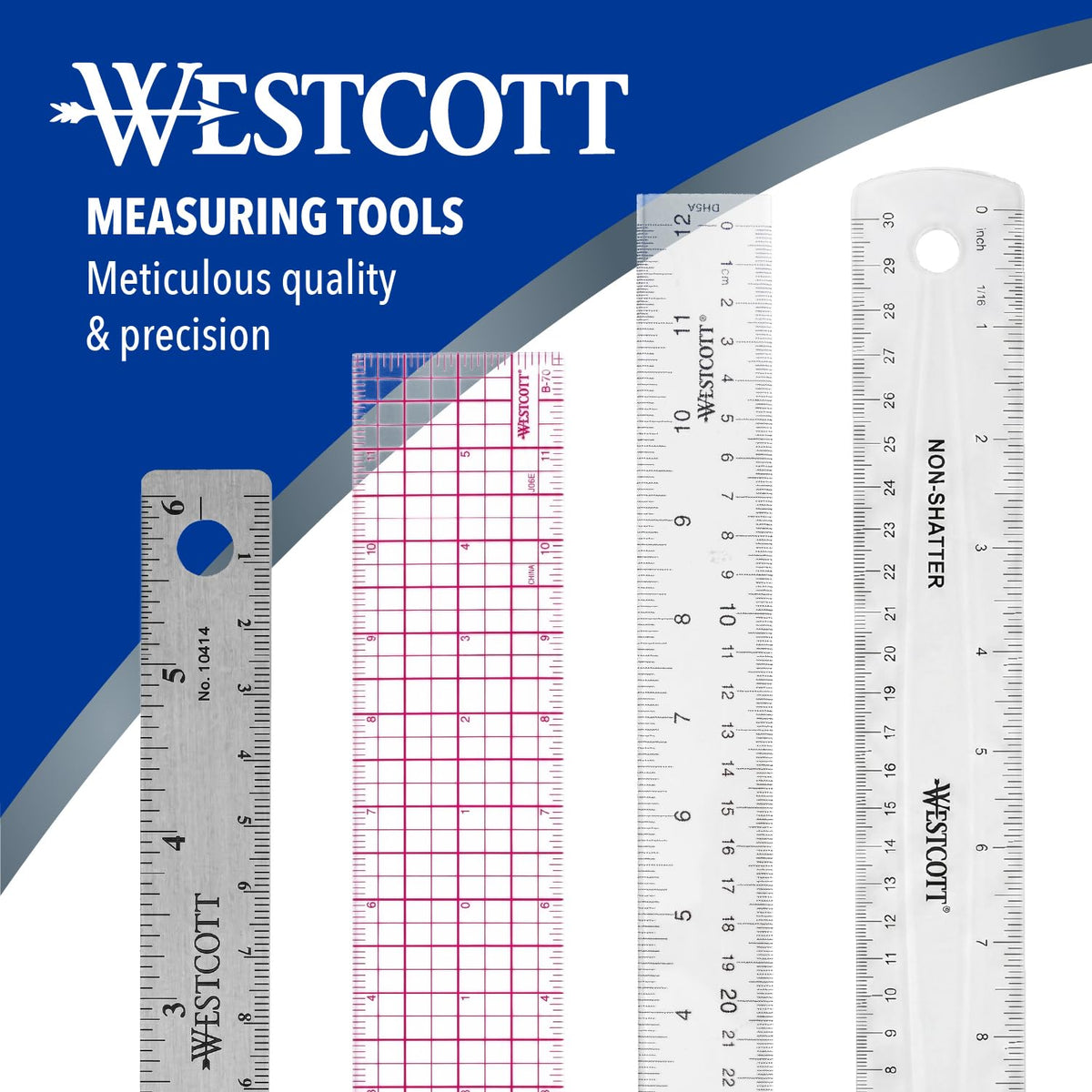 Westcott 10414 Stainless Steel Metal Ruler with Non-Slip Cork Base, 6 in