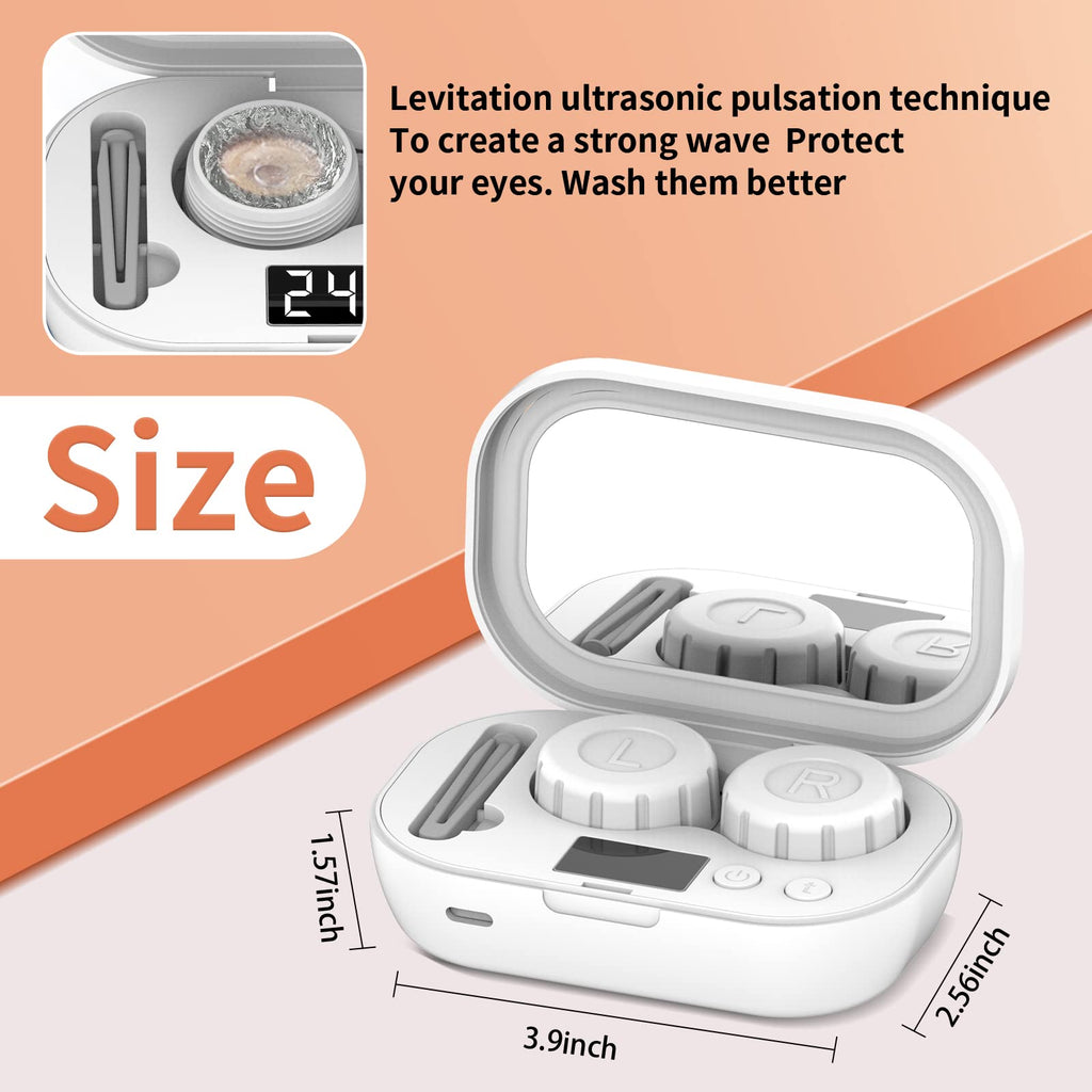 Portable Ultrasonic Contact Lens Cleaner with USB Charger - Fit Disposable Soft, Colored & RGP Lenses - Travel & Home (White)