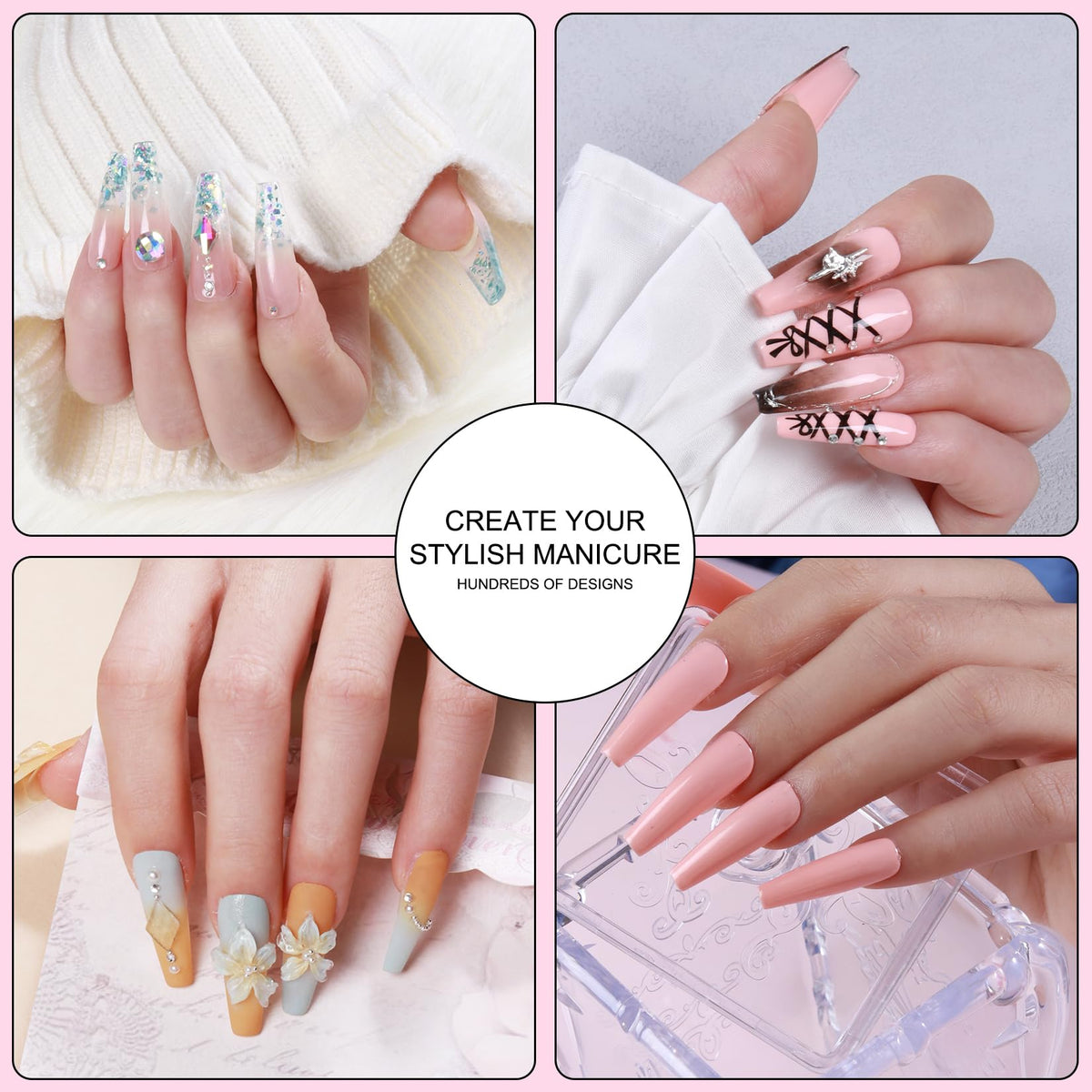 Acrylic Nail Kit with Everything: Beginners Set with Drill - Professional Acrylic Powder Glitter Monomer False Tips Top Base Coat Starter Kit - Full Decorations Nail Supplies for Nail Extensions Gift
