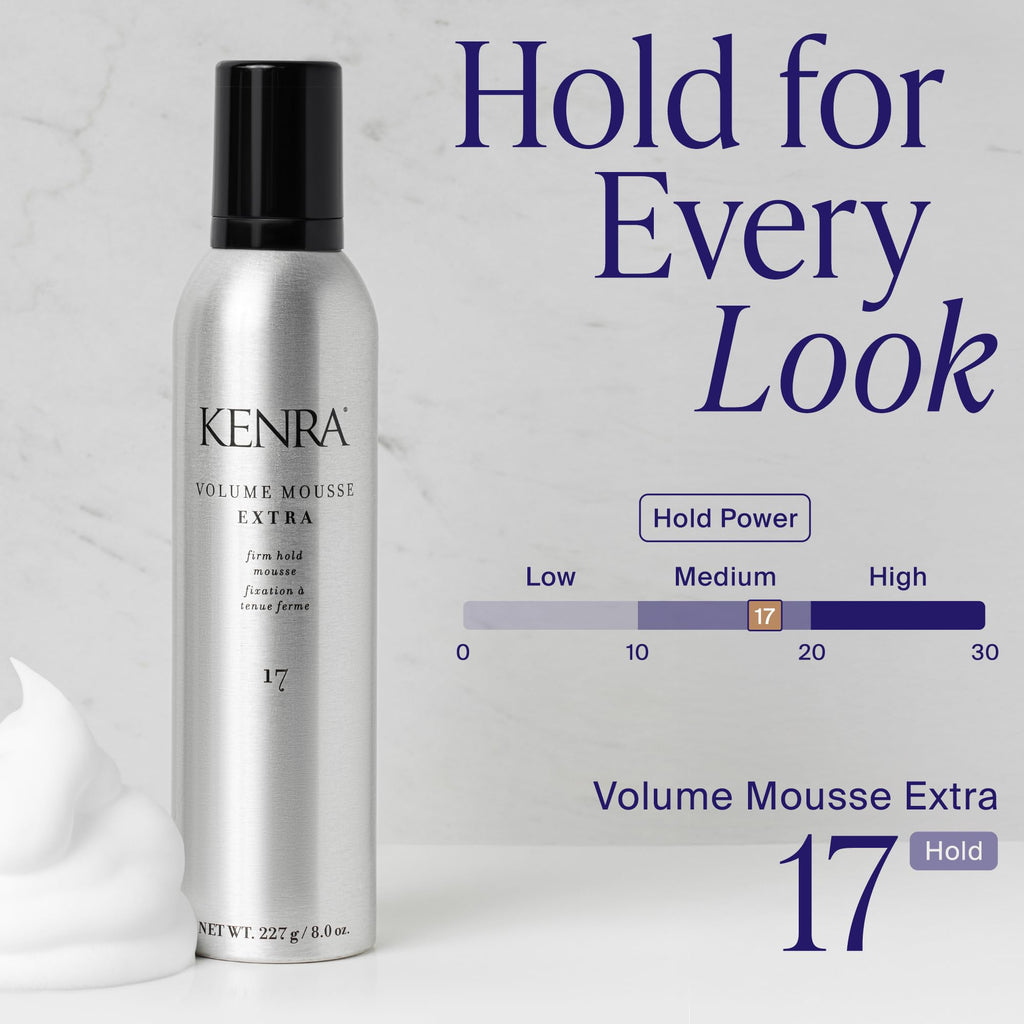 Kenra Volume Mousse Extra 17 | Firm Hold Mousse | Non-drying, Non-flaking Lightweight Formula | Tames Frizz & Conditions |Thermal Protection up to 450F| All Hair Types | 8 oz