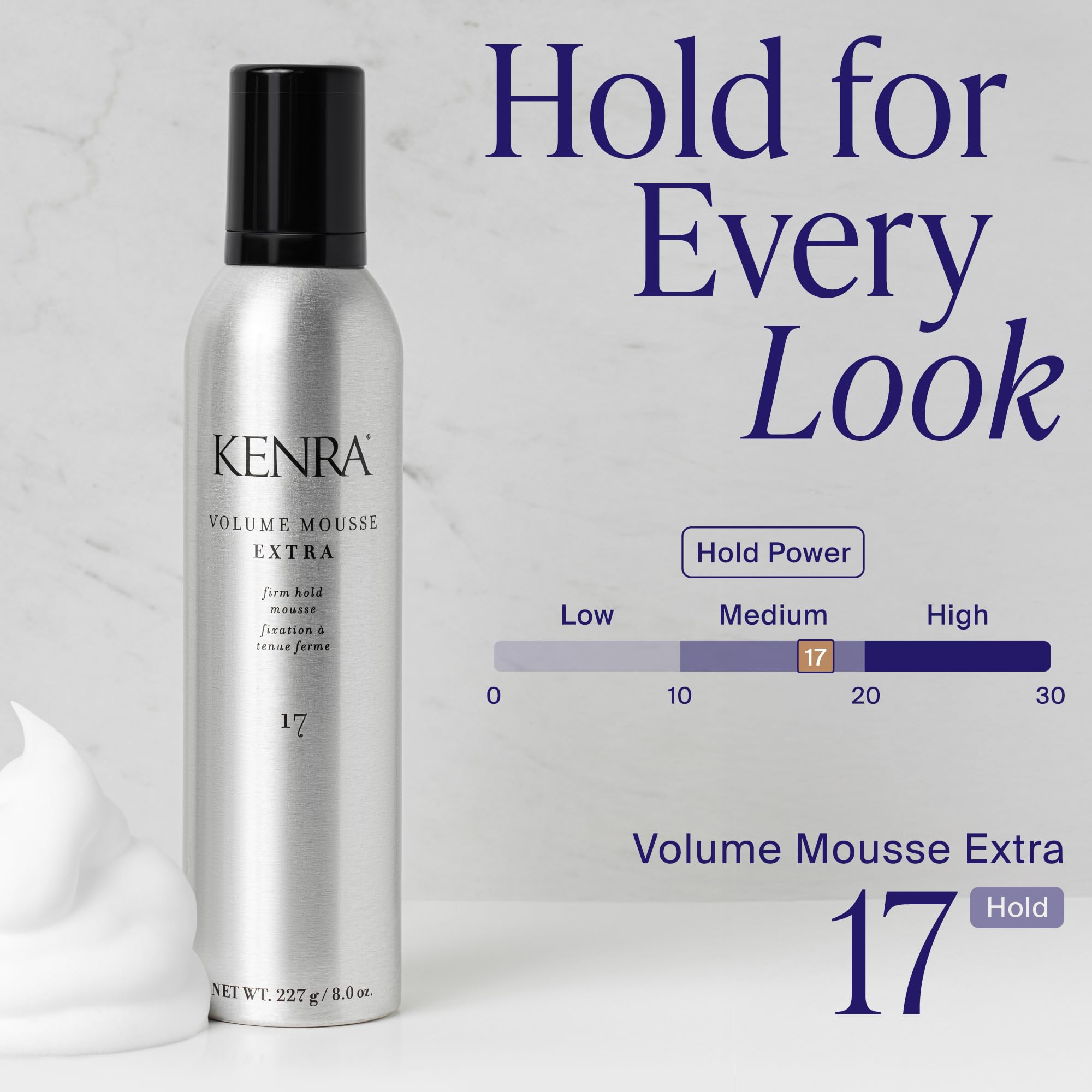 Kenra Volume Mousse Extra 17 | Firm Hold Mousse | Non-drying, Non-flaking Lightweight Formula | Tames Frizz & Conditions |Thermal Protection up to 450F| All Hair Types | 8 oz