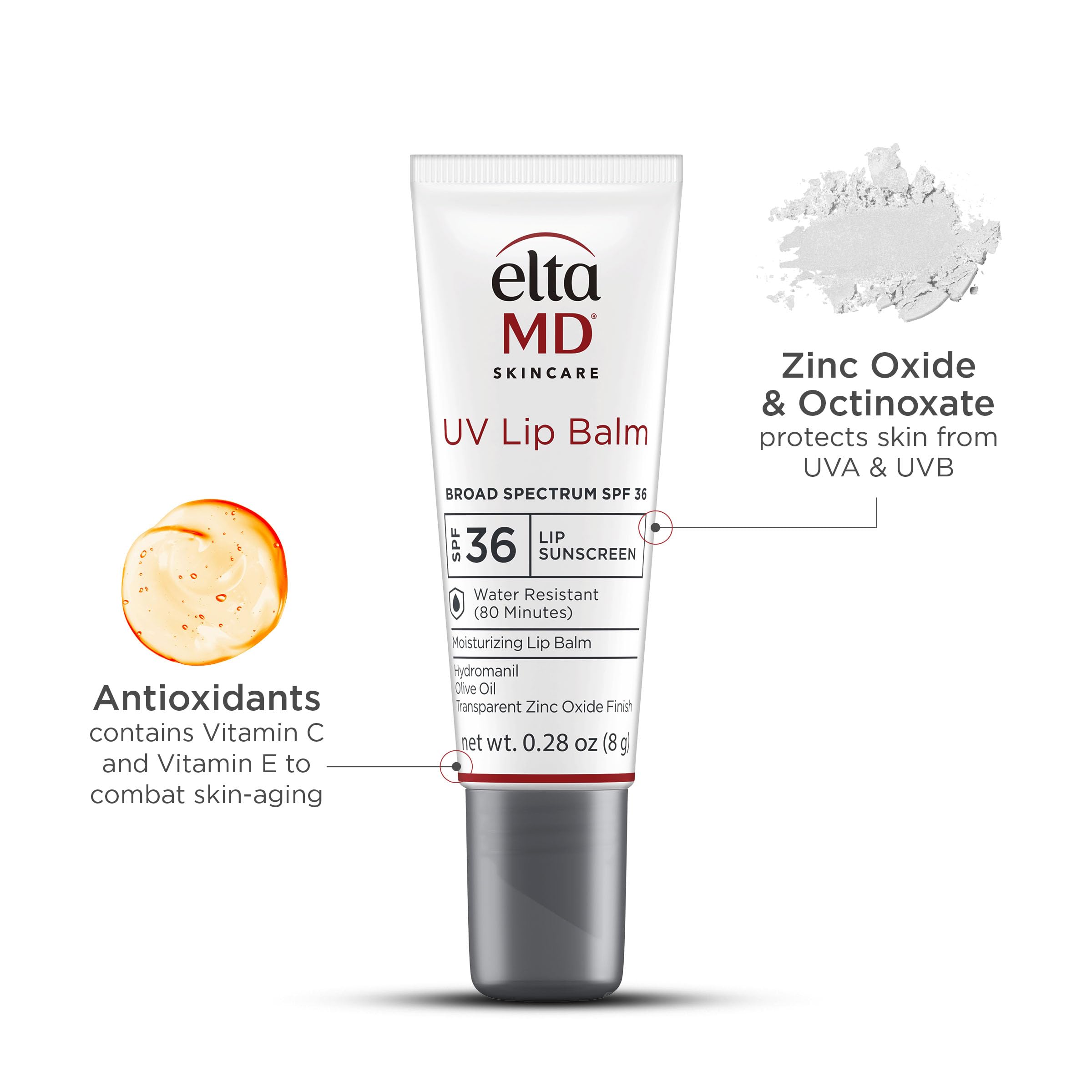 EltaMD UV Lip Balm Sunscreen, Transparent Zinc Oxide, SPF 30 | Restores Natural Softness and Hydrates, Protects Chapped, Dry, and Cracked Lips, Sheer Finish, Water Resistant Up to 80 Min.