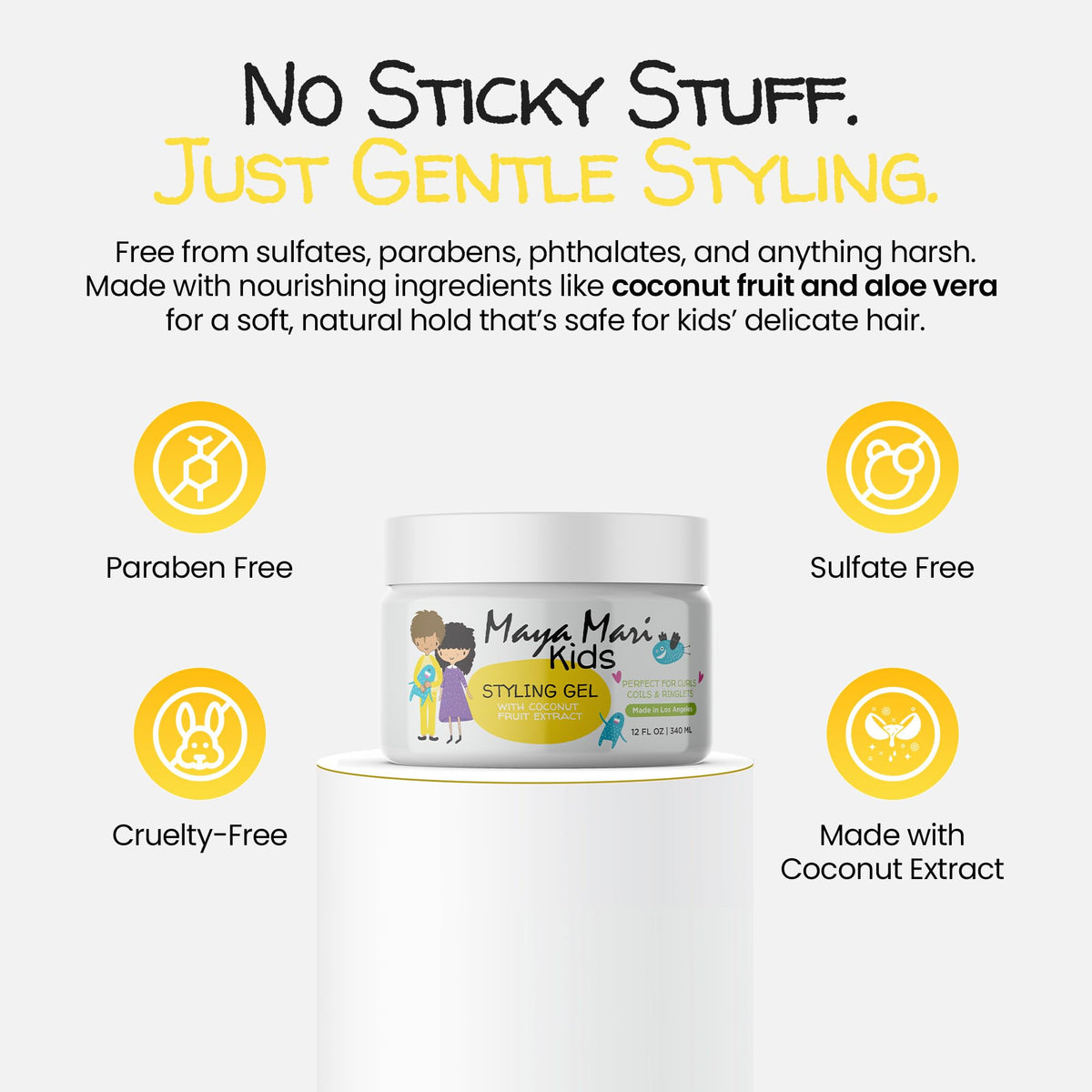 MAYA MARI Kids Hair Styling Gel for Boys, Girls, Toddlers and Babies, Coconut Fruit Extract, Flexible Medium Hold, Sulfate Free, Paraben Free, Coconut Lime Twist, 12 oz Jar