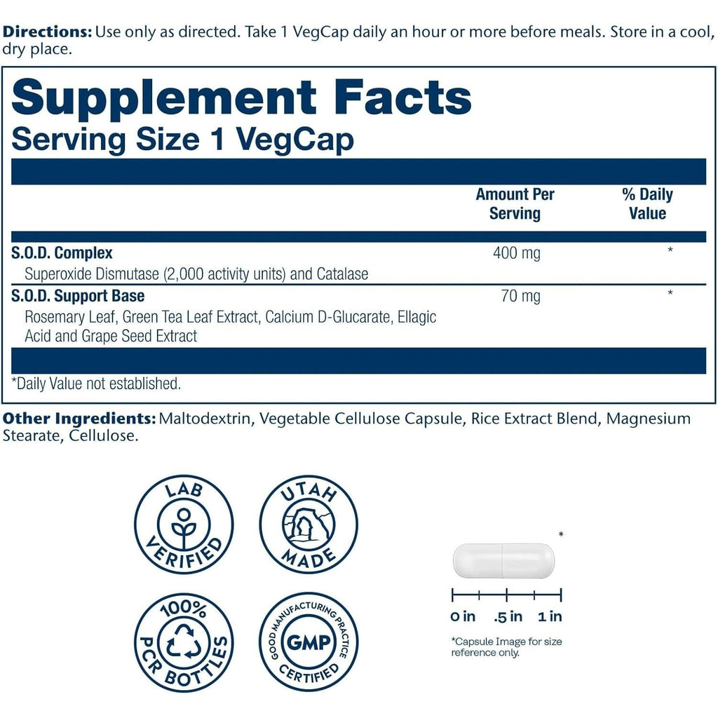 Buy now SOLARAY S.O.D. 2000 Plus - Superoxide Dismutase (SOD) and Catalase Antioxidant Supplement, Wellness Support - w/Green Tea Extract, Calcium, Rosemary, Grape Seed Extract, 60-Day Guarantee, 100 Servings at indiglob india